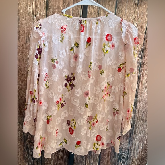 GUC Kate Spade New York In Bloom Split Neck Floral Print Chiffon Top - Picture 4 of 4